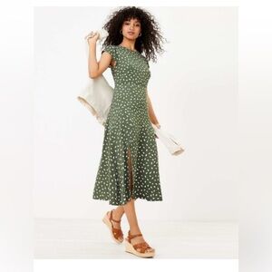 LOFT brush stroke olive green split dress sz 6